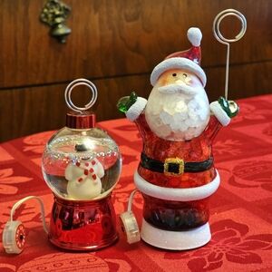 Holiday Decor Tabletop Lighted Christmas Ornaments Santa & Snowman Water Globe